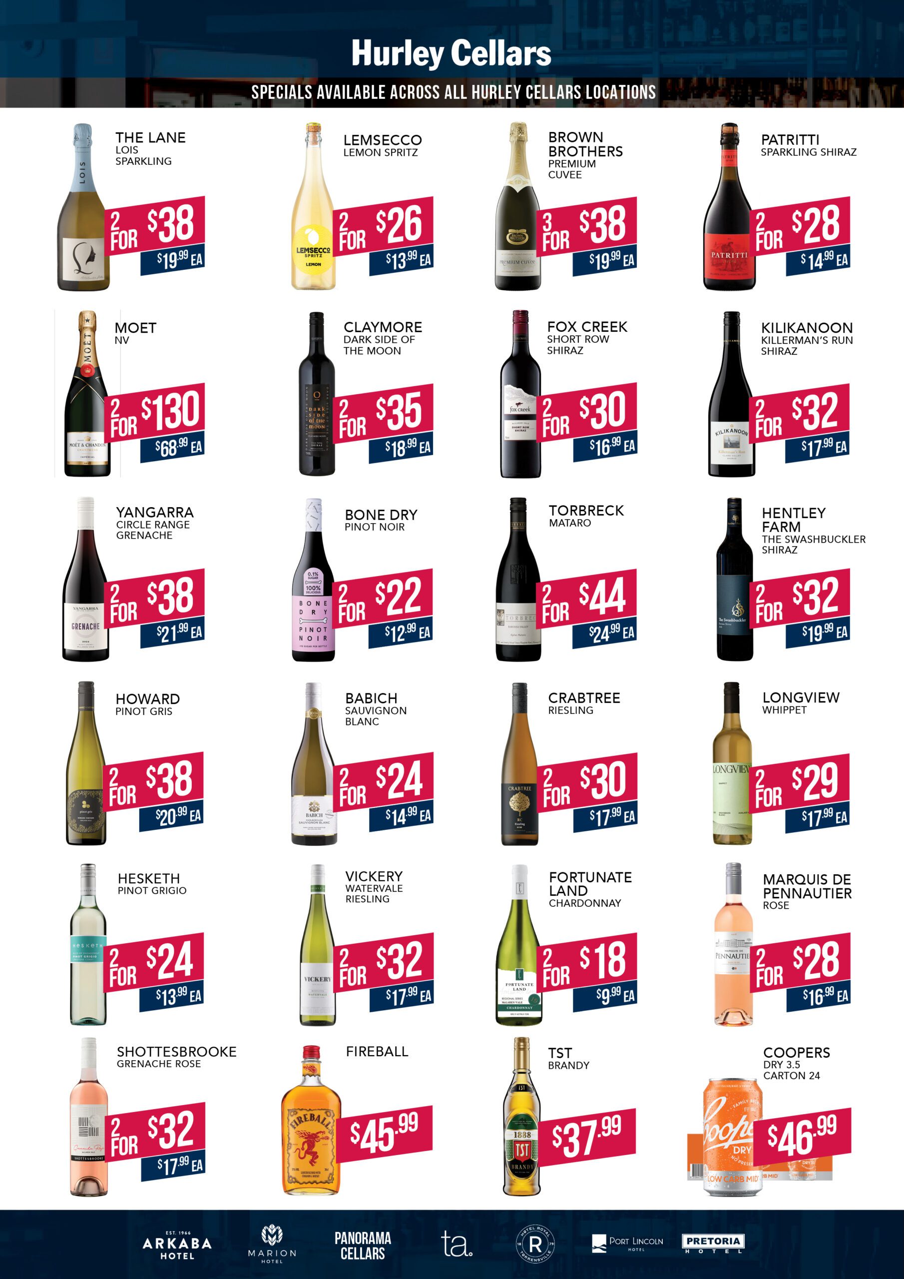 Hurley Cellars family specials august 2025